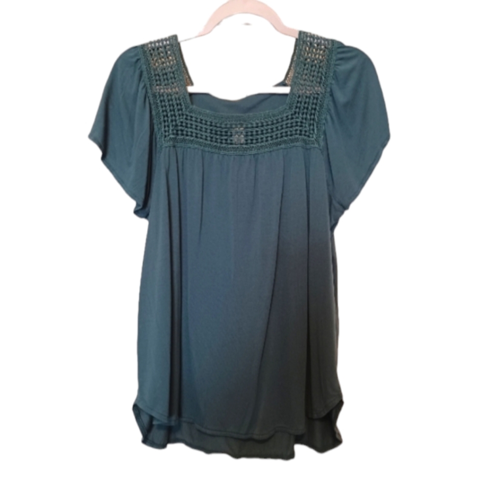 Old Navy Square Neck Crotchet Trim Top Size Large
